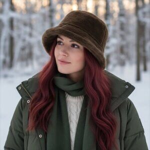 Brown Soft Faux Fur Winter Bucket Hat | Reversible 2-Way Style - NWT